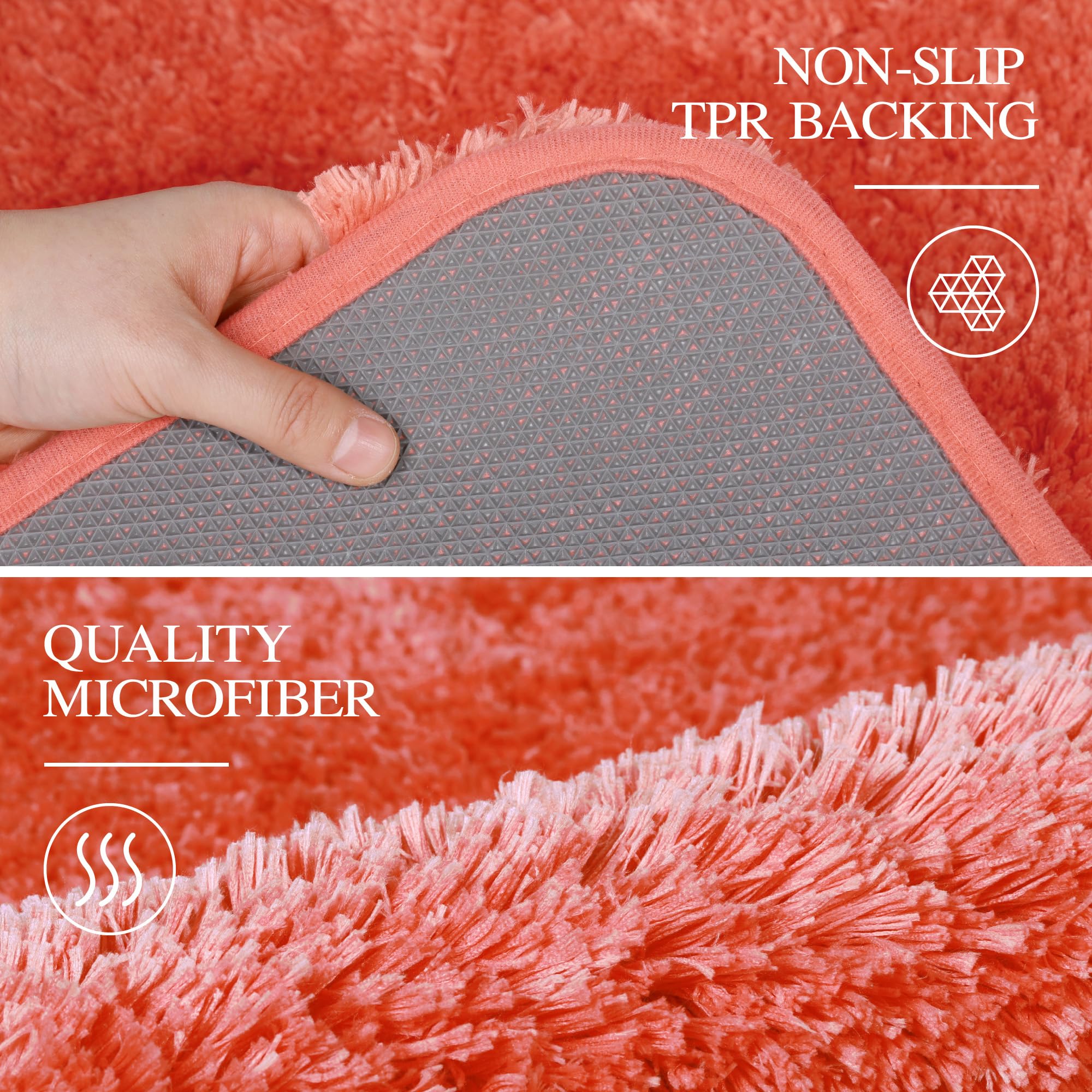 Walensee Bathroom Contour Rug (20X24, Living Coral) Non Slip Bath Mats For Bathroom Water Absorbent Soft Microfiber Shaggy Bathr